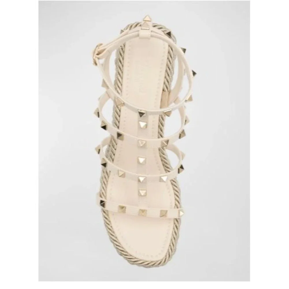 Valentino Garavani Rockstud Torchon 95 Espadrille Wedge Sandals Ivory 36 US 6